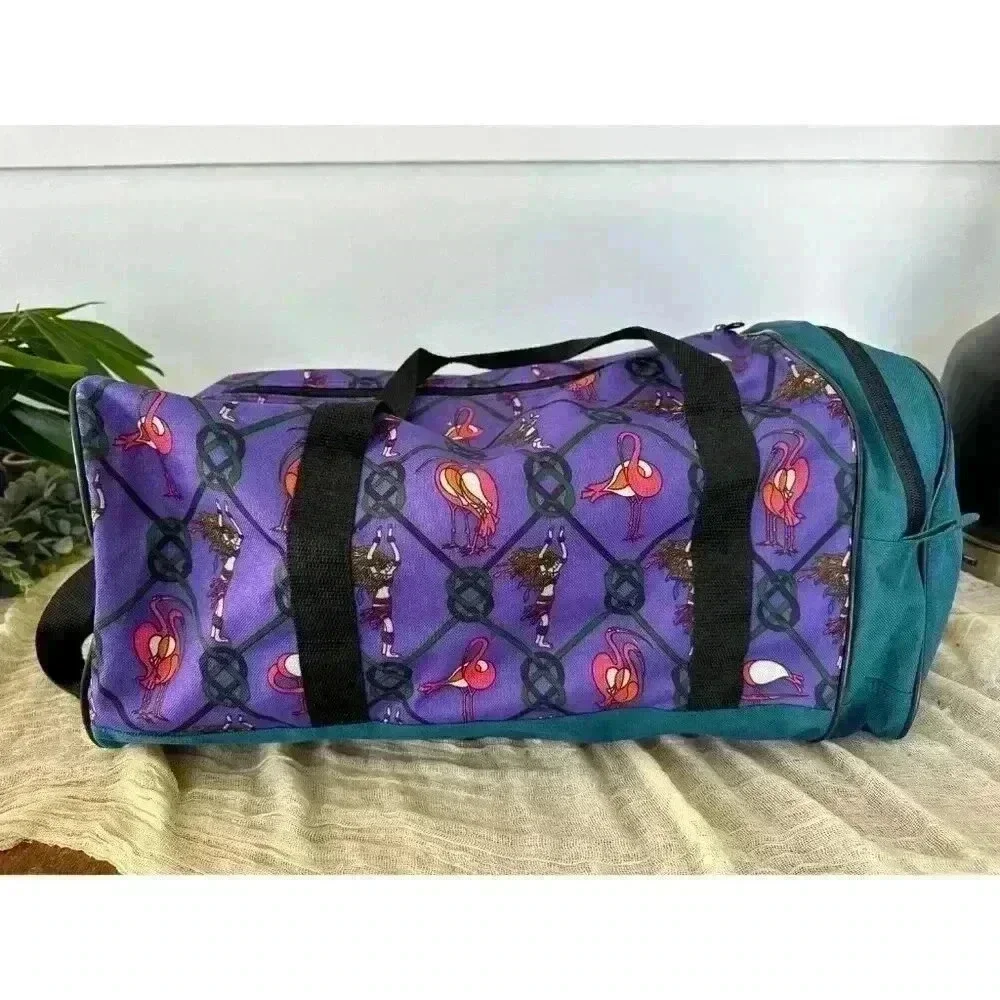 90s Bold Bossi‎ Active Equipment Duffel Bag purple flamingo belly dancer gym y2k